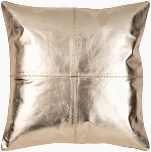 Surya Ritz Modern 18"L X 18"W Accent Pillow Cover - Luxurious Cotton & Leather Blend For Lasting Style Metallic Gold Leather,Cotton Rtz001-1818p