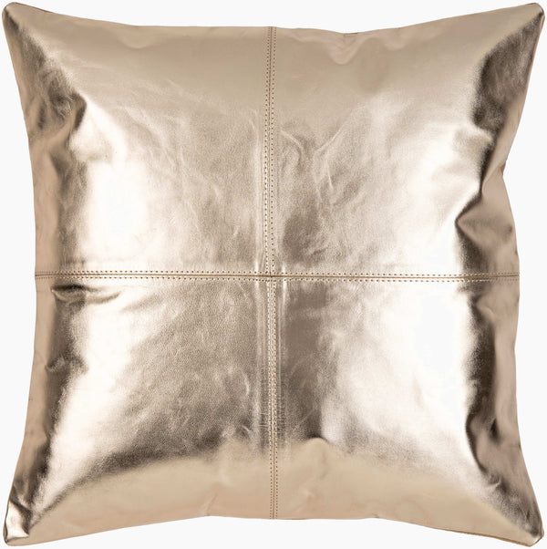 Surya Ritz Modern 18"L X 18"W Accent Pillow Cover - Luxurious Cotton & Leather Blend For Lasting Style Metallic Gold Leather,Cotton Rtz001-1818p