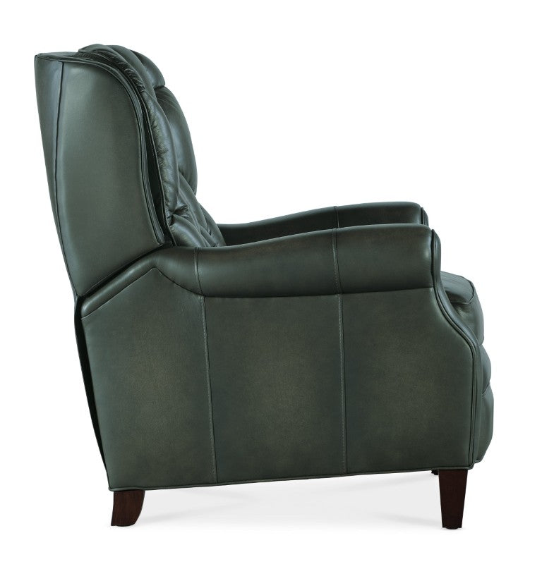 Hooker Furniture Palmer Semi-Aniline Top-Grain Leather Recliner With Tufted Back, Rolled Arms & Dark Wood Legs Green RC111-PB-029