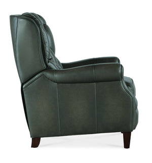 Hooker Furniture Palmer Semi-Aniline Top-Grain Leather Recliner With Tufted Back, Rolled Arms & Dark Wood Legs Green RC111-PB-029