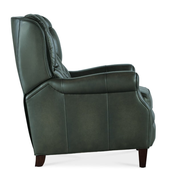 Hooker Furniture Palmer Semi-Aniline Top-Grain Leather Recliner With Tufted Back, Rolled Arms & Dark Wood Legs Green RC111-PB-029