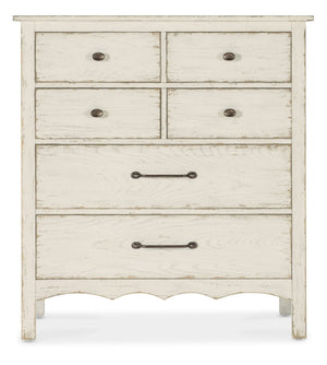 Hooker Furniture Americana Heirloom Six-Drawer Chest With Distressed Oak Finish, Cedar-Lined Drawer, Felt Liners And Scalloped Base Whites/Creams/Beiges 7050-90110-02