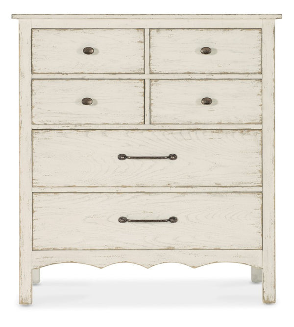 Hooker Furniture Americana Heirloom Six-Drawer Chest With Distressed Oak Finish, Cedar-Lined Drawer, Felt Liners And Scalloped Base Whites/Creams/Beiges 7050-90110-02