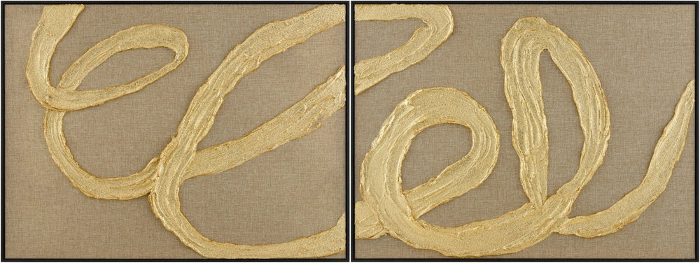 Livabliss Rubans Hand-painted Two Panel Wall Art Set for Modern and Contemporary Interiors RUBA001-SET
