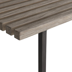 Bernhardt Bernhardt Kingston Teak Cocktail Table 62" — Sea Oat Slatted Top, Gun Metal Legs, Outdoor Durable Elegance X07021