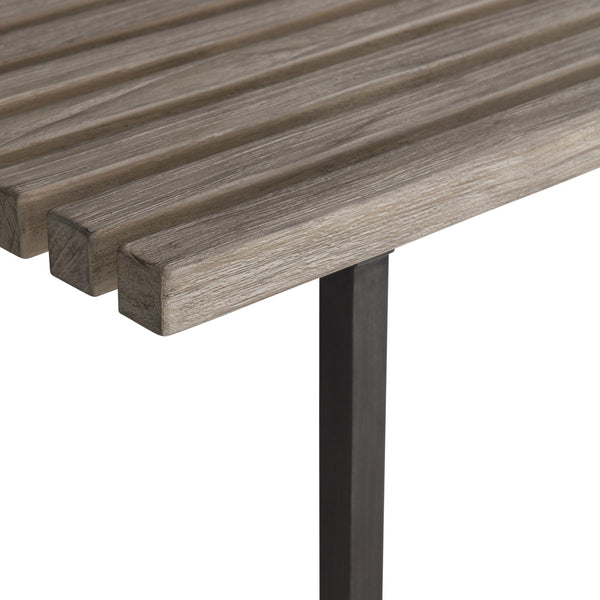 Bernhardt Bernhardt Kingston Teak Cocktail Table 62" — Sea Oat Slatted Top, Gun Metal Legs, Outdoor Durable Elegance X07021