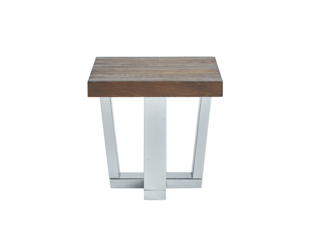 English Elm Steve Silver - Laredo Side Table - Rustic Modern Charm With Chestnut Finish & Sleek Chrome Base For Any Space B081P157761-GIGA