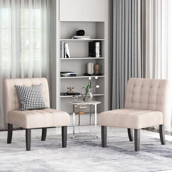 English Elm Accent Slipper Chairs Set of Two Button Tufted Plush Upholstered Living Room Pair 70752.00BGE