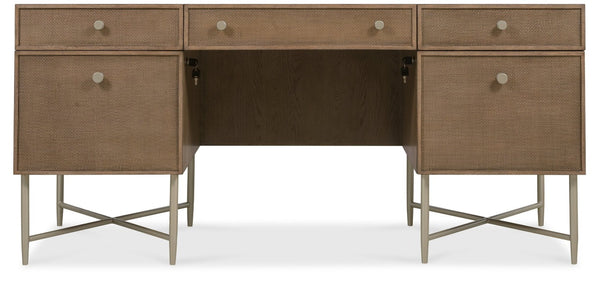 Hooker Furniture Sonnet Executive Desk With Wren Oak Veneer, Cane Drawers, Reversible Writing Surface & Wire Mgmt 6072-10462-85