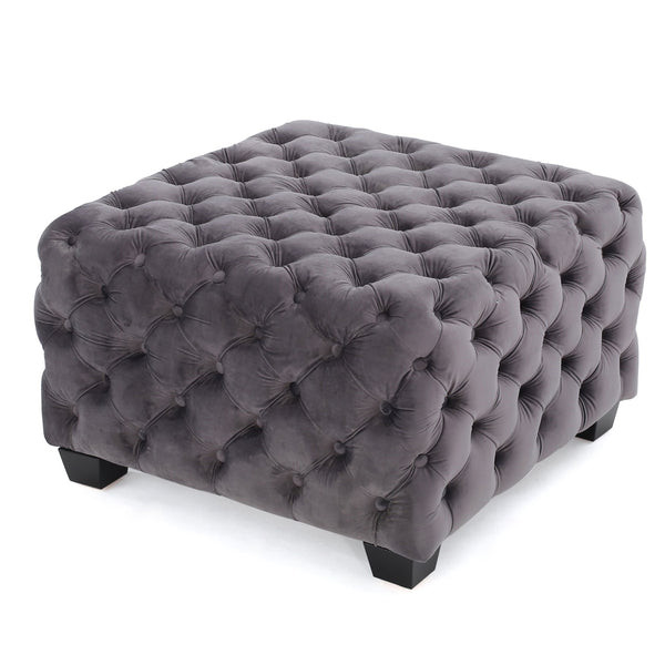 English Elm Ottoman Square Velvet Button Tufted Diamond Stitch Glam Footrest for Living Room 58948.00GRY