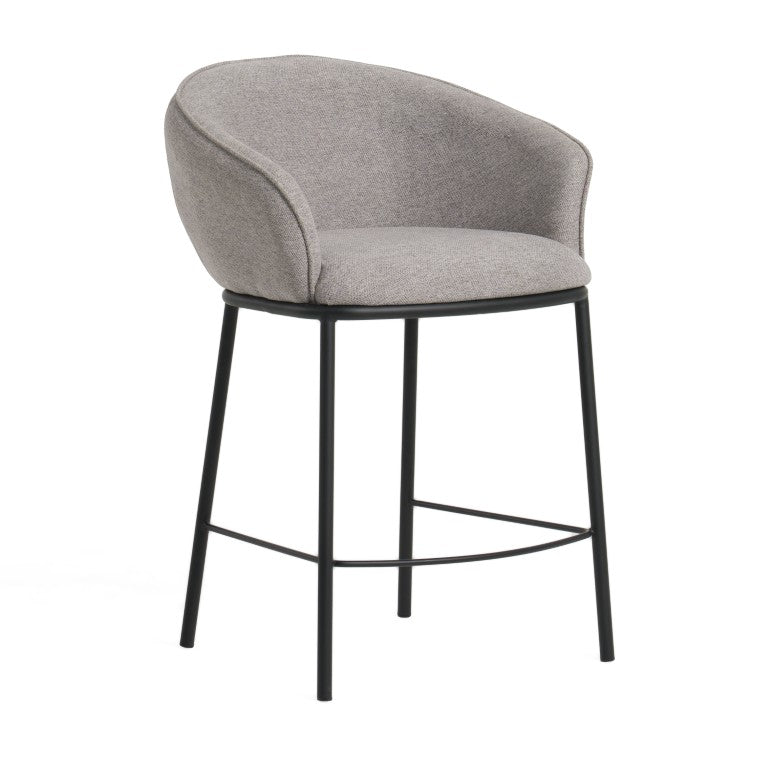 VIG Furniture Rumi Modern Grey Counter Stool With Cushioned Ote Fabric, Slim Black Steel Frame & Floor Glides - Sleek Durable Seating VGFH-0119175-CG-BS