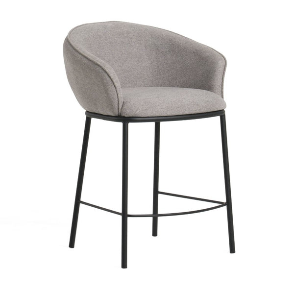 VIG Furniture Rumi Modern Grey Counter Stool With Cushioned Ote Fabric, Slim Black Steel Frame & Floor Glides - Sleek Durable Seating VGFH-0119175-CG-BS