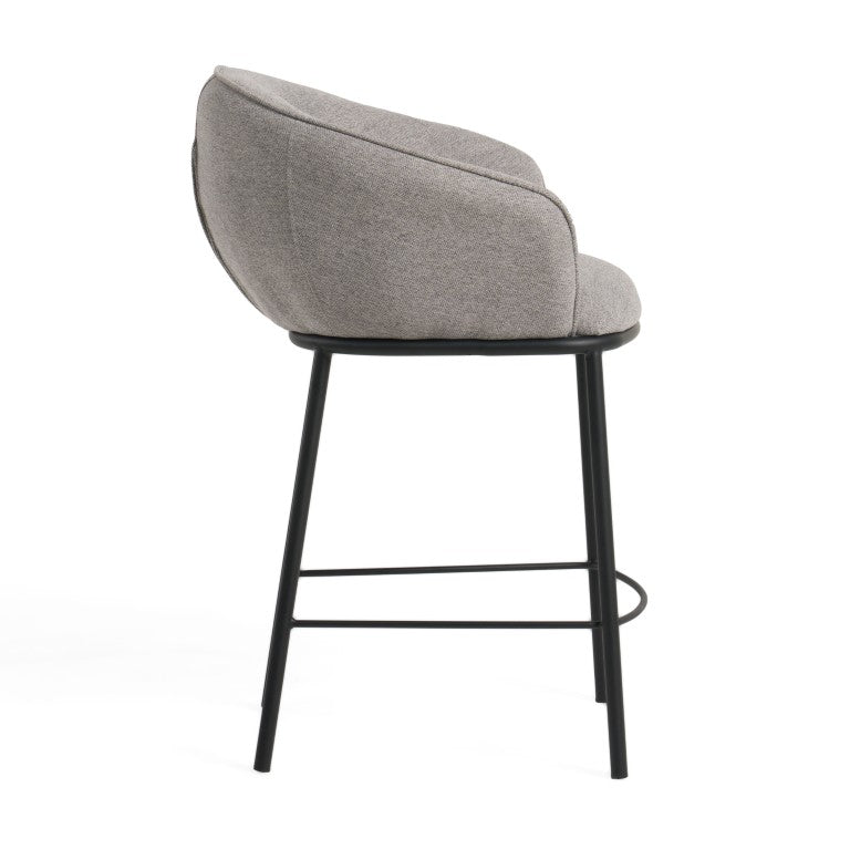 VIG Furniture Rumi Modern Grey Counter Stool With Cushioned Ote Fabric, Slim Black Steel Frame & Floor Glides - Sleek Durable Seating VGFH-0119175-CG-BS