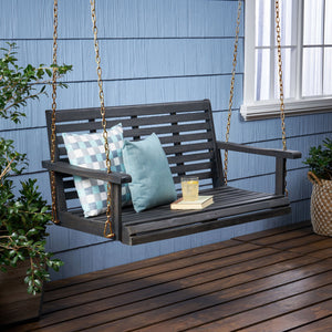 English Elm Tasmania Acacia Hardwood Porch Swing Slatted Outdoor Bench with Hanging Chains 69655.00DGRY