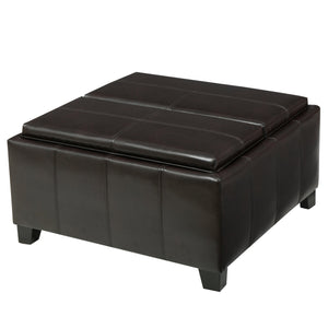 English Elm Christopher Knight Home® - MANSFIELD Ottoman with Storage & Dual Tray Tops, Double-Stitched Faux Leather, Contemporary Brown Upholstery 57736.00