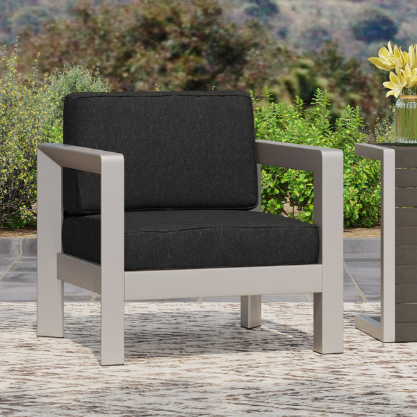 English Elm Christopher Knight Home® - AVIARA Aluminum Club Chair with Deep Seating and Low-Profile Design, Durable 400 lb Capacity, Compact Silver 64077.00SC
