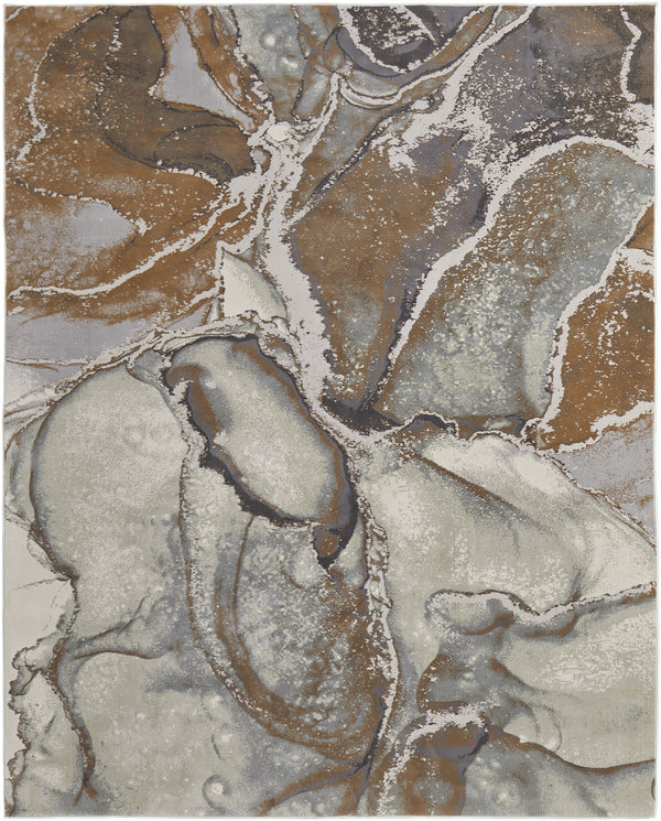 Feizy Rugs Clio Abstract Watercolor Area Rug - Luxurious Machine-made Design With High-low Pile Texture Gray,Brown Polypropylene Clo39k5ftanmlth13