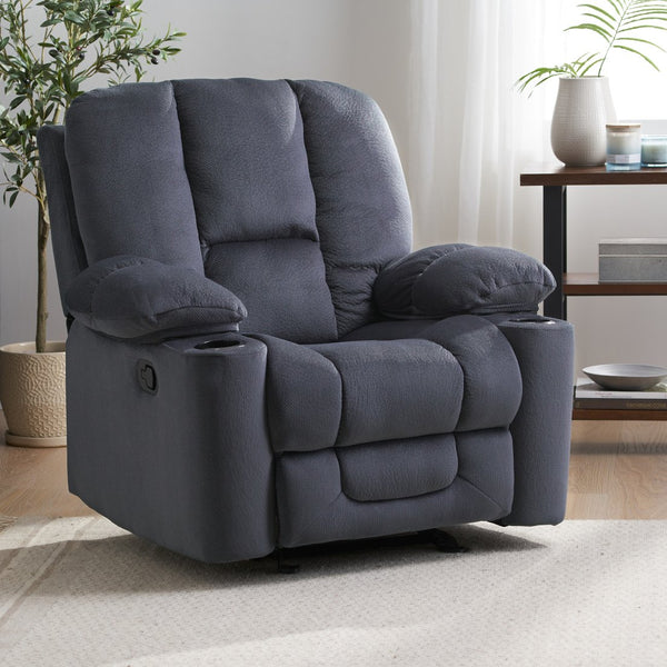 English Elm Christopher Knight Home® - Luxurious Manual Recliner Chair with Skin-Friendly Fabric, Dual Cup Holders, Ergonomic Padded Comfort Silver 57578.00STL