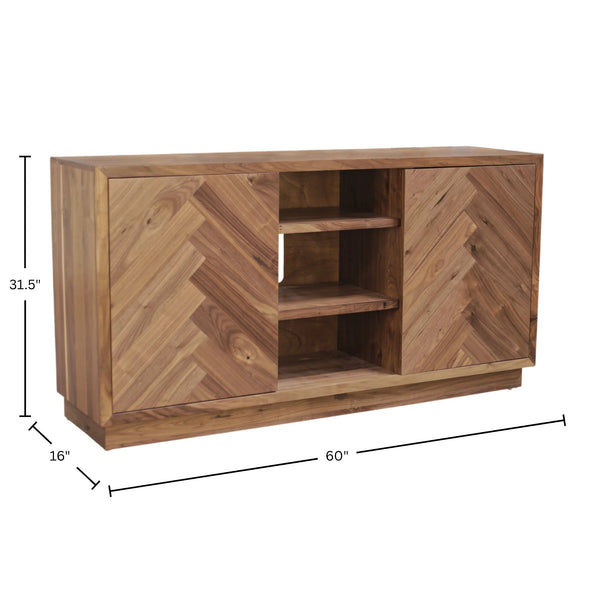 Origins Russo Walnut Herringbone Parquet Sideboard Organic Modern Buffet with Cable Management SJ3160