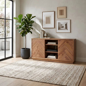 Origins Russo Walnut Herringbone Parquet Sideboard Organic Modern Buffet with Cable Management SJ3160