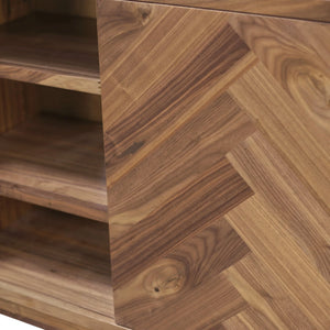 Origins Russo Walnut Herringbone Parquet Sideboard Organic Modern Buffet with Cable Management SJ3160