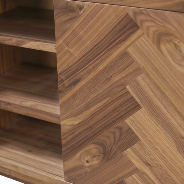 Origins Russo Walnut Herringbone Parquet Sideboard Organic Modern Buffet with Cable Management SJ3160