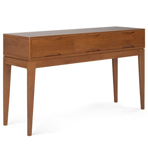 English Elm Harper Console Sofa Table - Mid-Century Style, Teak Brown Finish, Versatile Storage Solution B136P158708