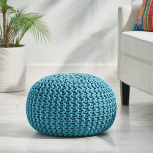 English Elm Christopher Knight Home® - MORO Aqua Pouf Knit Weave Cotton Accent Seat — Modern Round 20" x 14" No-Assembly Cozy Décor 60480.00