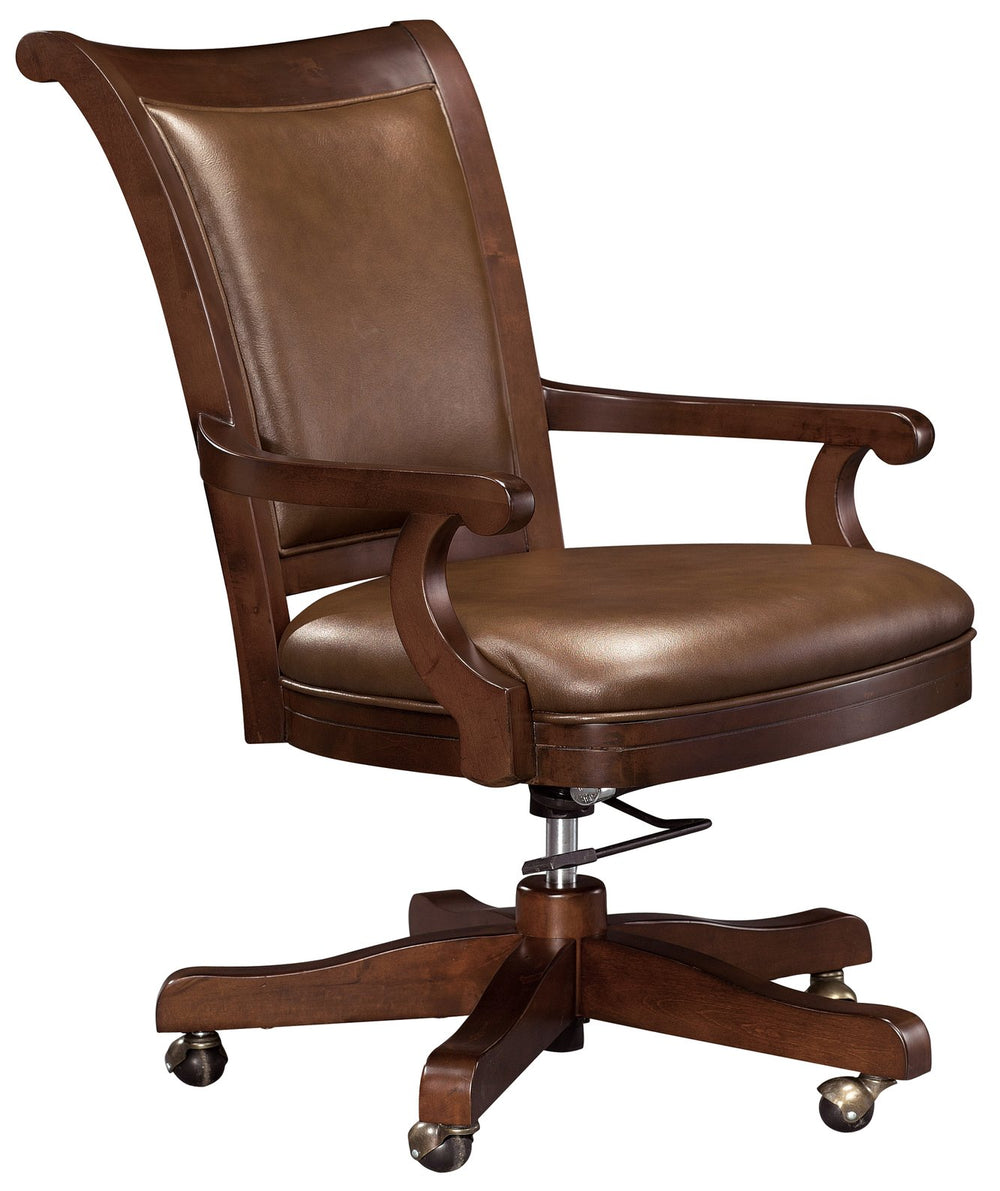 Hekman Furniture Ithaca Club Chair – Stylish Hampton Cherry Finish, Brown Faux Leather Cushion, Swivel, And Tilt Comfort Hampton Cherry Ithaca Club Chair 697012-hekman