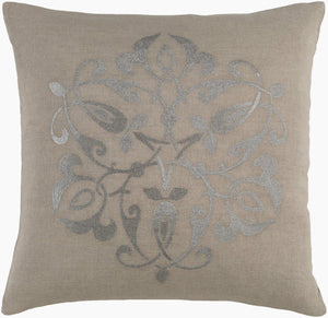 Surya Ravati Cozy Cottage Charm 18"L X 18"W Luxurious Linen Accent Pillow For Stylish Comfort Metallic Silver Linen Rv001-1818d