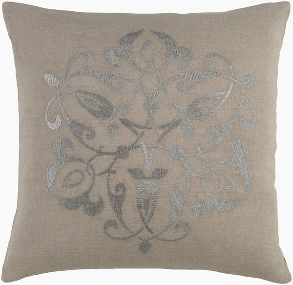 Surya Ravati Cozy Cottage Charm 18"L X 18"W Luxurious Linen Accent Pillow For Stylish Comfort Metallic Silver Linen Rv001-1818d