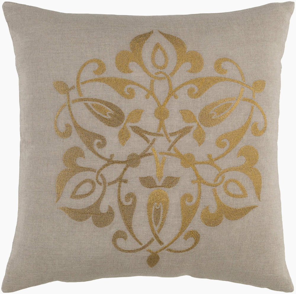 Surya Ravati Cozy Cottage Charm 18"L X 18"W Luxurious Linen Accent Pillow For Stylish Comfort Metallic Gold Linen Rv002-1818p