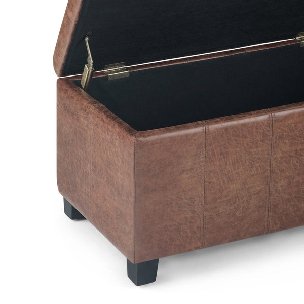 English Elm Dover Storage Ottoman Bench - Stylish Distressed Umber Brown Faux Leather With Hidden Storage B136P159041