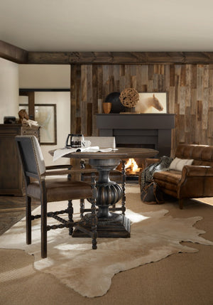 Hooker Furniture Comfort Counter Stool With Aniline Top-Grain Leather, Woven Back, Bronze Nailhead Trim, Rustic Charm 5960-25350-BLK