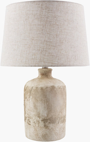 Surya Riserva Elegant Ceramic Accent Table Lamp With Linen Shade - Timeless Style For Any Room Body, Gray,Shade (Outside), Wheat,Shade (Inside), White,Finial, Metallic ,Nickel,Harp, Metallic ,Nickel,Cord, Translucent Ceramic,Linen,Linen,Linen,Linen,Iron Rva-001