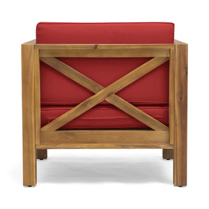 English Elm Brava Outdoor Acacia Wood Club Chair with Slatted Cross-back Mid-century Patio Design 65545.00RED