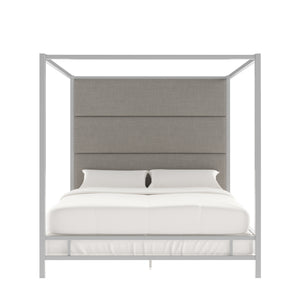Homelegance By Top-Line Marcel Chrome Finish Metal Canopy Bed with Linen Panel Headboard Chrome Metal