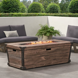 English Elm Outdoor Concrete Rectangle Fire Table 56 Inch Propane Pit with Wood Grain Finish 63263.00-50K