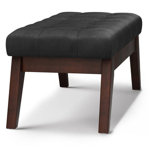 English Elm Draper Mid Century Tufted Ottoman Bench with Distressed Vegan Faux Leather Upholstery, 40" W Black B136P159073