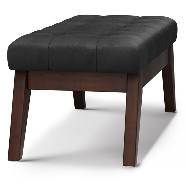 English Elm Draper Mid Century Tufted Ottoman Bench with Distressed Vegan Faux Leather Upholstery, 40" W Black B136P159073