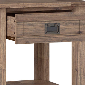 English Elm Monroe End Table - Rustic Acacia Hardwood With Aged Brown Finish, Drawer & Open Shelf Storage B136P158955