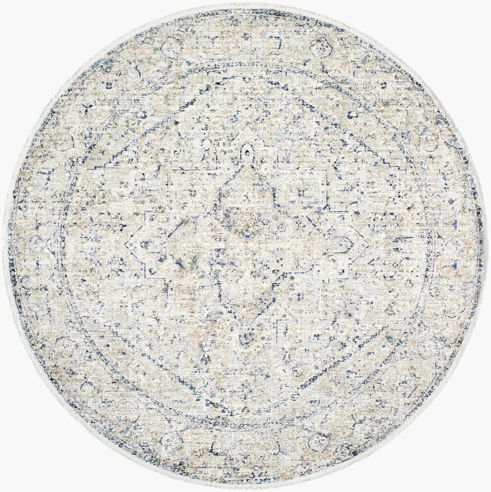 Livabliss Rivaldo Traditional Fringe Accent Rug Machine Woven Polyester for Entryways and Hallways Cream, Light Br 7' x 7' RVD2307-7RD