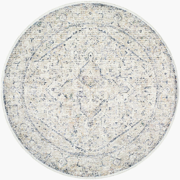 Livabliss Rivaldo Traditional Fringe Accent Rug Machine Woven Polyester for Entryways and Hallways Cream, Light Br 7' x 7' RVD2307-7RD