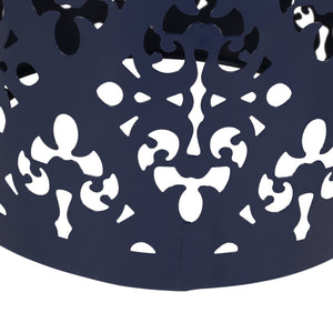 English Elm Outdoor Iron Accent Table Laser Cut Floral Cylinder Design for Patio or Balcony Navy Blue 73605.00NBLU