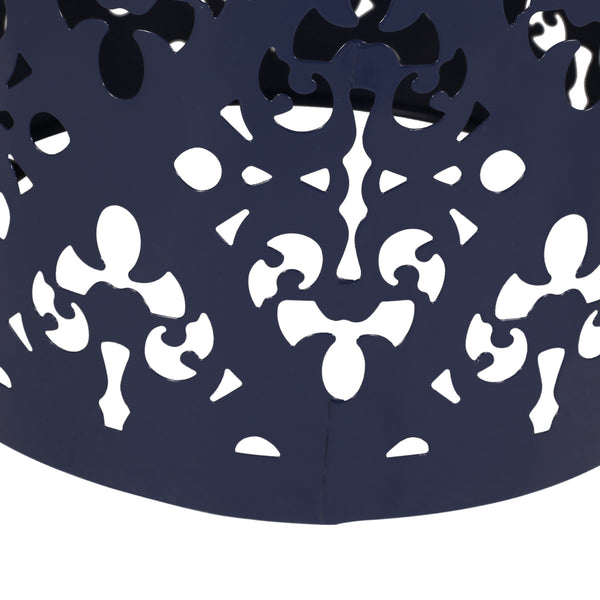 English Elm Outdoor Iron Accent Table Laser Cut Floral Cylinder Design for Patio or Balcony Navy Blue 73605.00NBLU