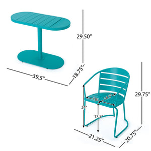 English Elm Santa Monica Outdoor Bistro Set Powder Coated Iron Oval Table Two Slat Chairs Patio 62015.00T