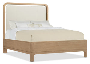 Hooker Furniture Banyon Oak Queen Panel Bed With Leather Upholstered Headboard, Wire-Brushed Desert Oak Finish Beige 6081-90350-82