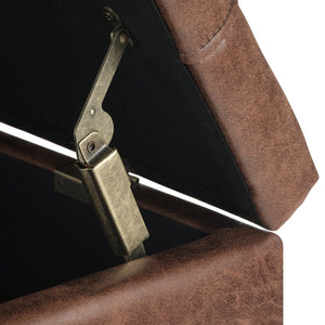 English Elm Harrison Coffee Table Storage Ottoman - Distressed Umber Vegan Leather With Hidden Storage & Seating B136P159147