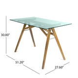 Christopher Knight Home® - Noble House - Croxton Mid-Century Acacia Wood Desk with Tempered Glass Top, Natural and Green