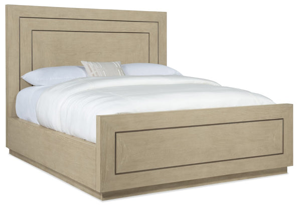 Hooker Furniture Cascade King Panel Bed With Taupe Oak Veneer, Champagne Metal Inlays, Transitional Elegance Beige 6120-90266-80